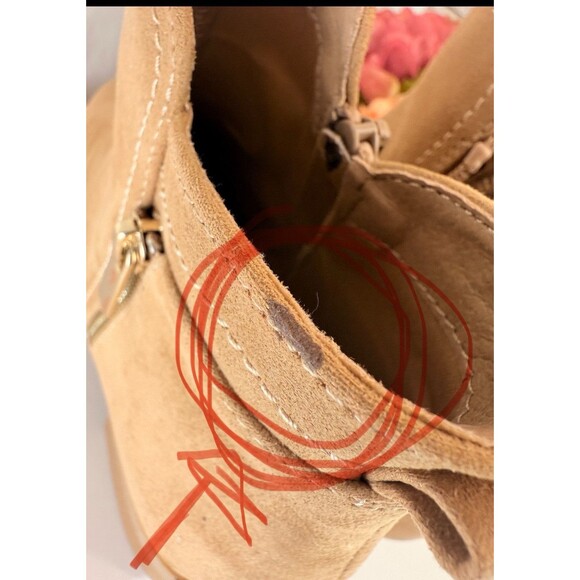 NEW LC LAUREN CONRAD BLOCK HEEL ANKLE BOOTS Women's Size 7.5 TAN FAUX SUEDE - Picture 12 of 15